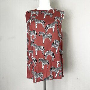 World Market Zebra Sleeveless Blouse Pockets Viscose Size S/M